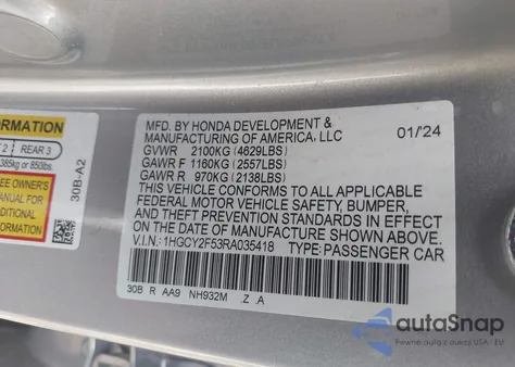 2024 Honda Accord Hybrid Sport from USA, damaged, VIN 1HGCY2F53RA035418